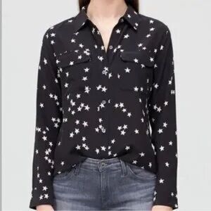 Equipment Femme Star Print Silk Long Sleeve Button Down Shirt Blouse
